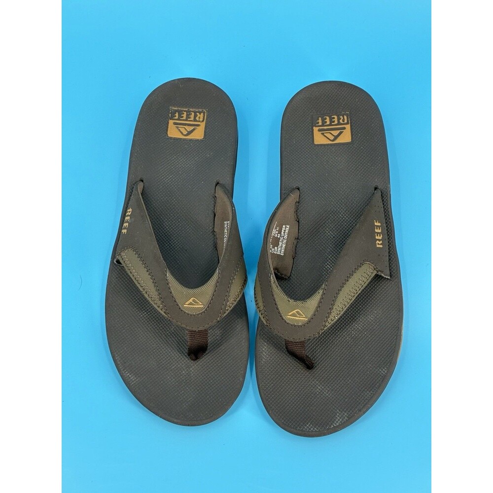 Reef Fanning Men’s 11 Brown Black Flip Flops Bottle Opener Air Cushion Sandals
